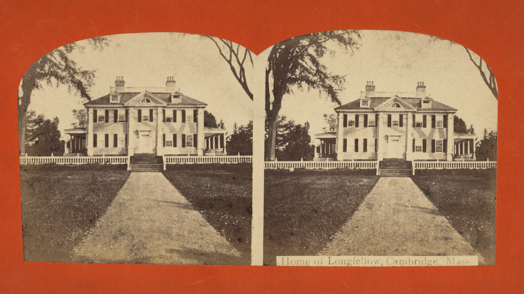 Stereograph card of the home of Longfellow Cambridge Mass  1850 1920 Bpl 1