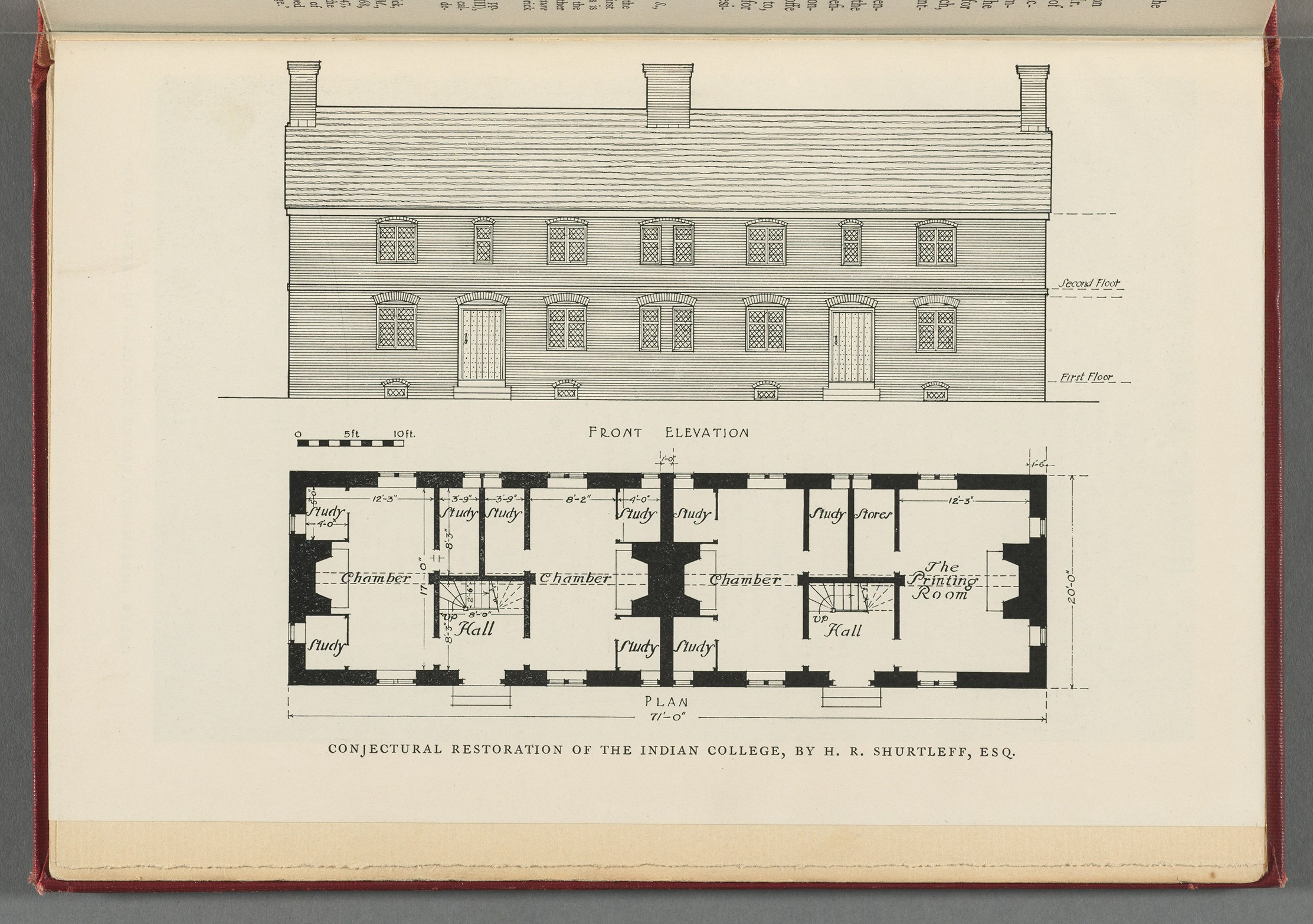 Architectural drawing depicting the Harvard Indian College.