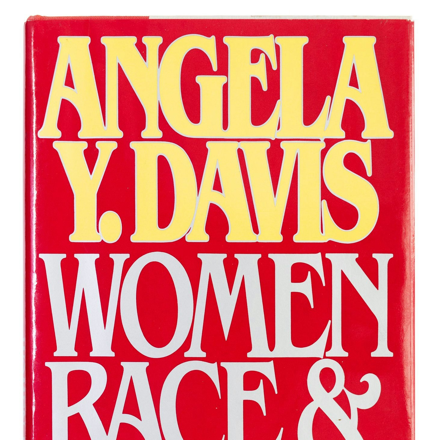 Red book cover with "Angela Y Davis," in yellow text, and "Women Race & Class," in a light grey text.