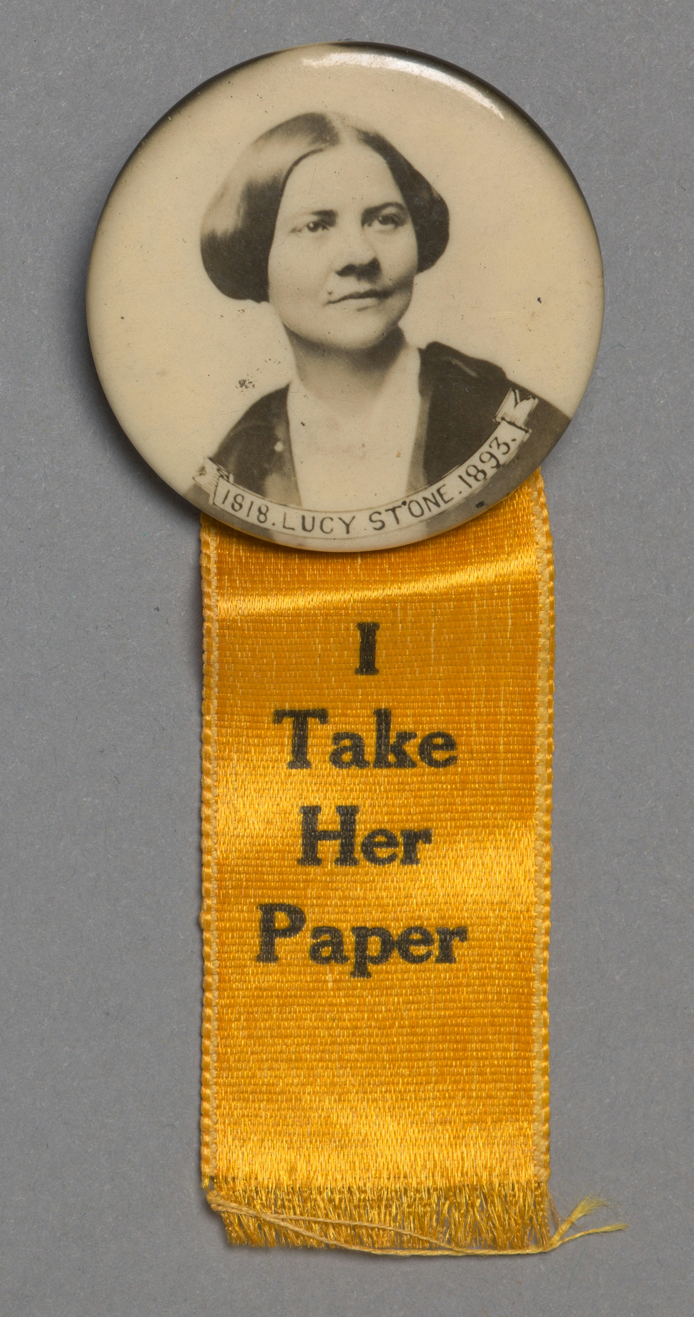 Woman's Journal button with portrait of Lucy Stone
