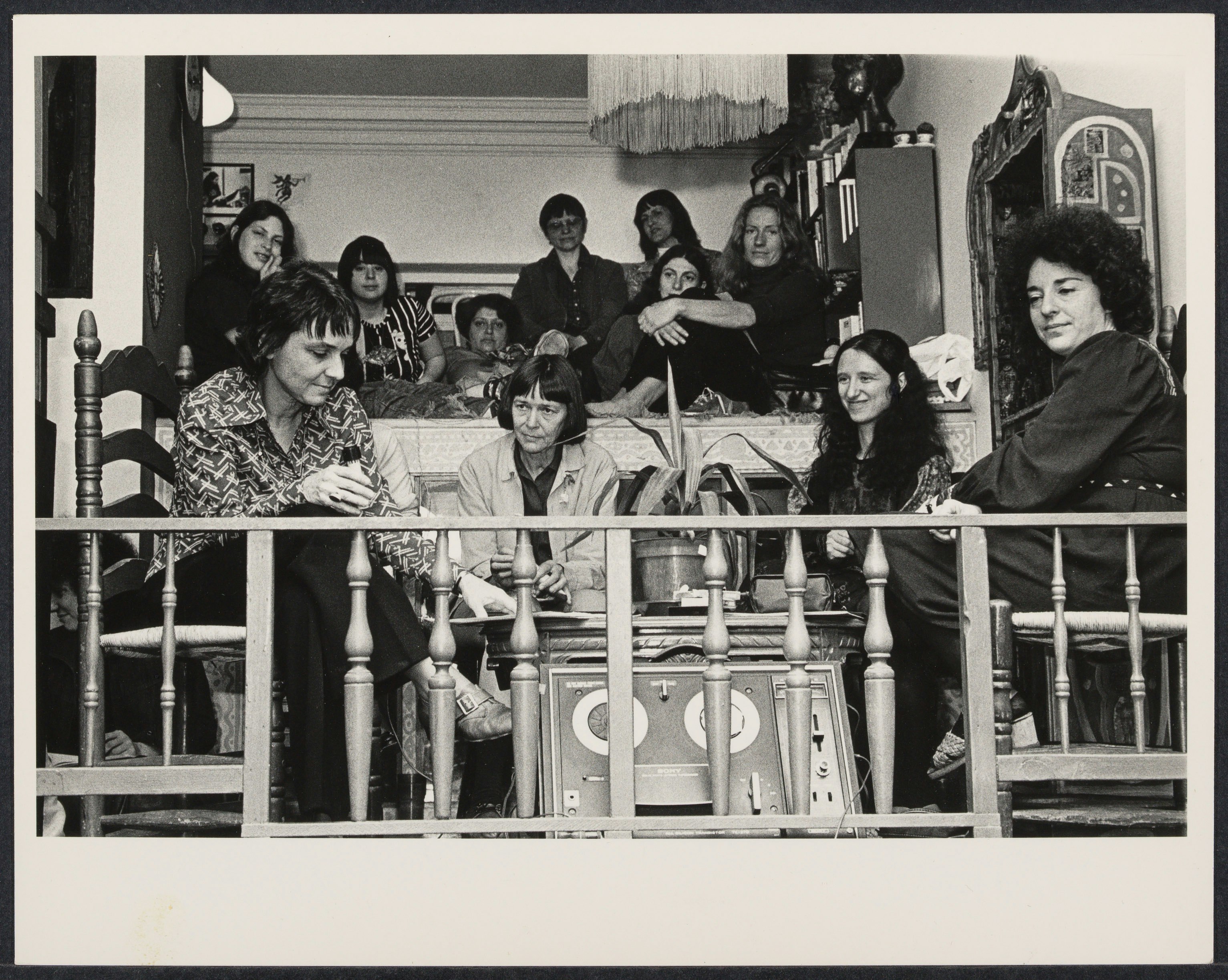 Left to right: Adrienne Rich, Barbara Deming, Erika Duncan, Glora Orenstein at the Woman's Salon