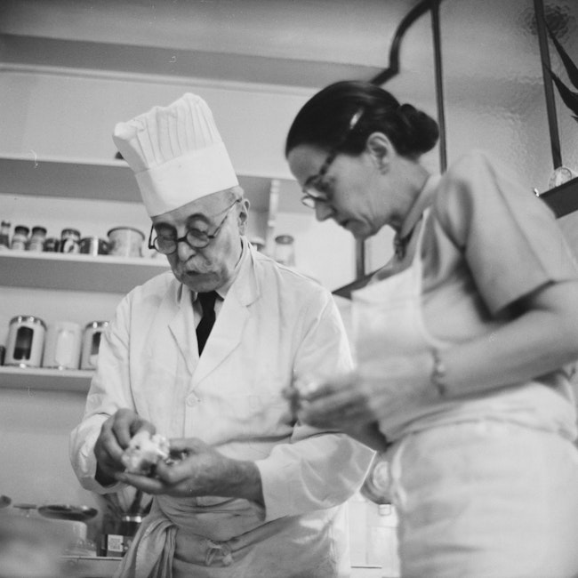 Julia Child working with Paul Child