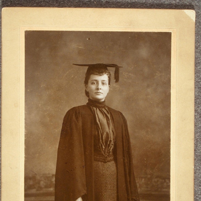 Portrait of Maud Wood Park wearing cap and gown