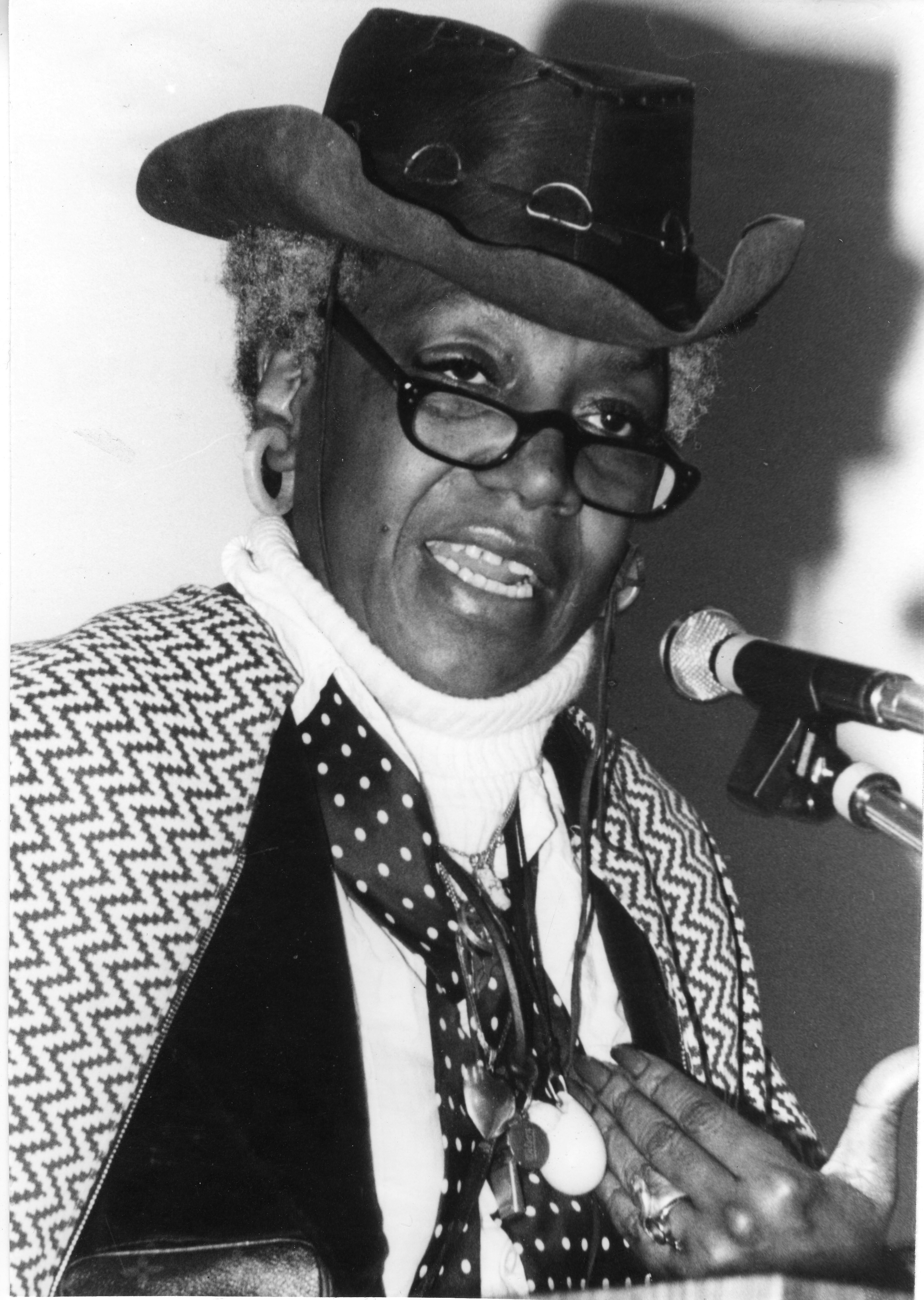 Portrait of Florynce Kennedy speaking at California State University