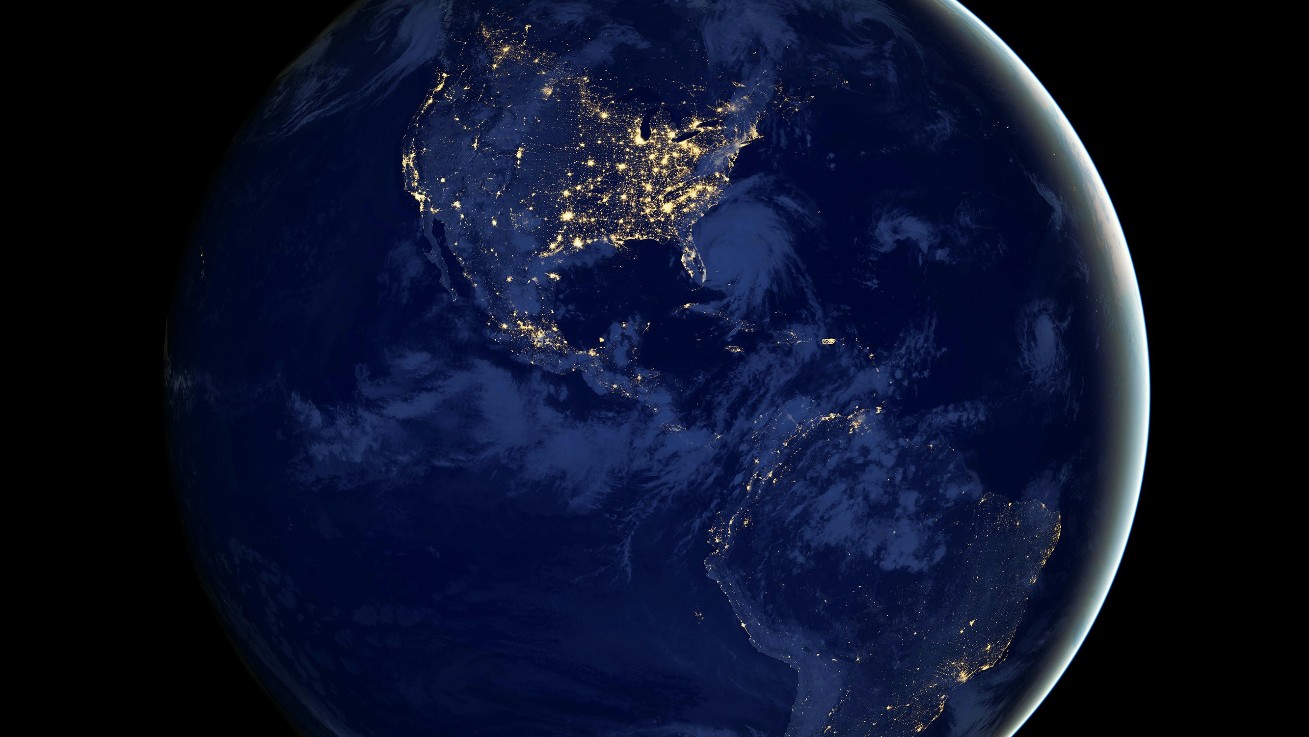 View of Earth from NASA. North America and South America is shown highlighting the stars in each continent