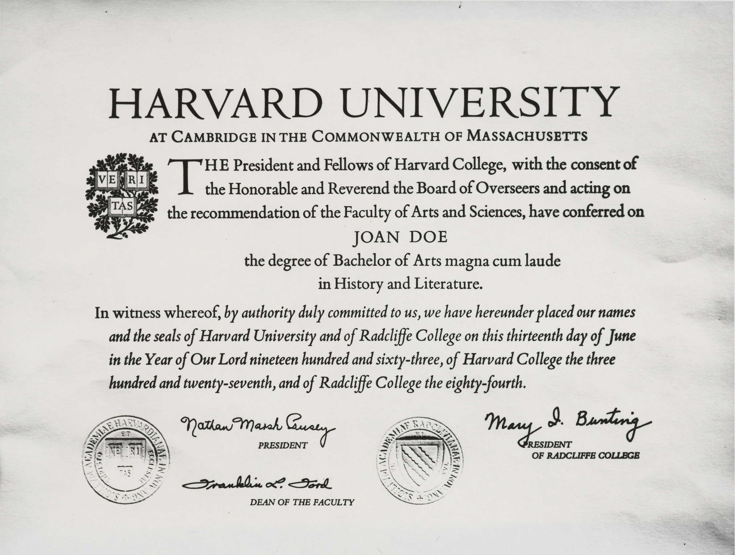 Sample Harvard degree