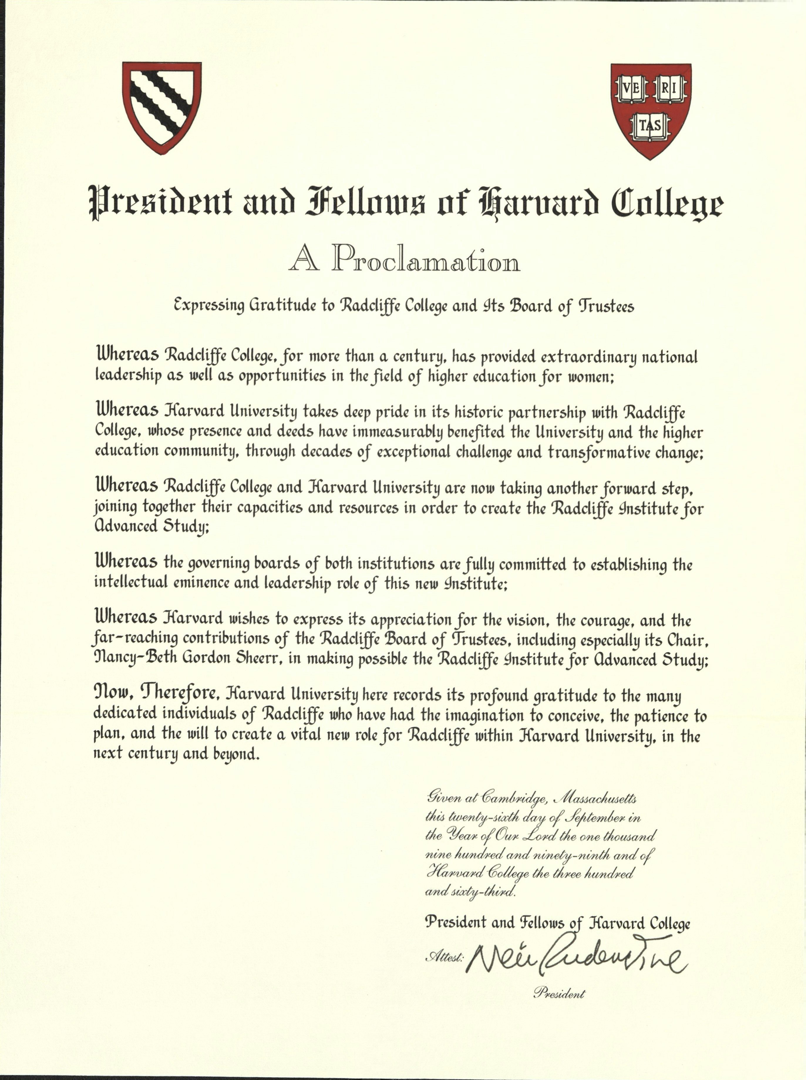 Harvard College Proclamation