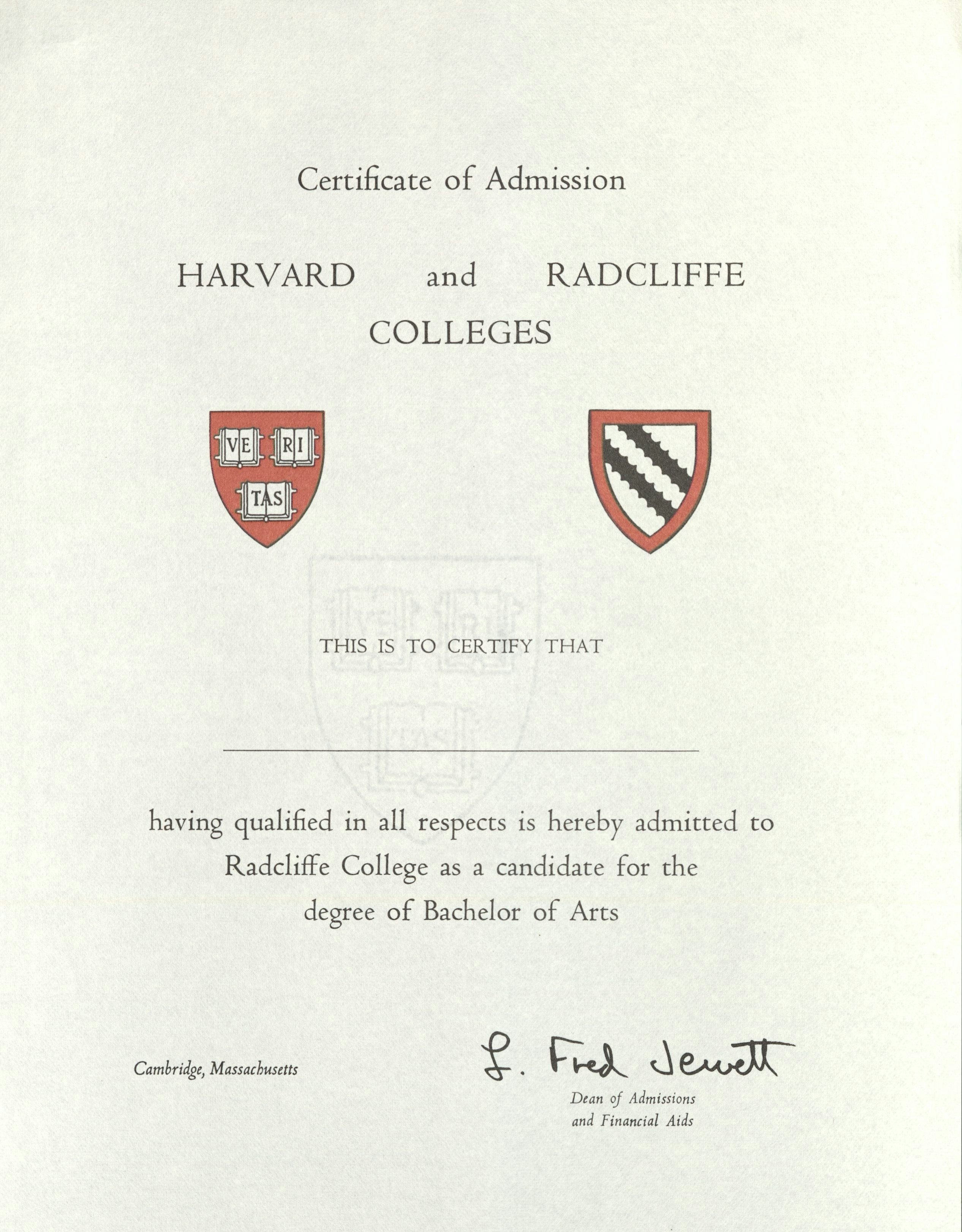 Admissions certificate