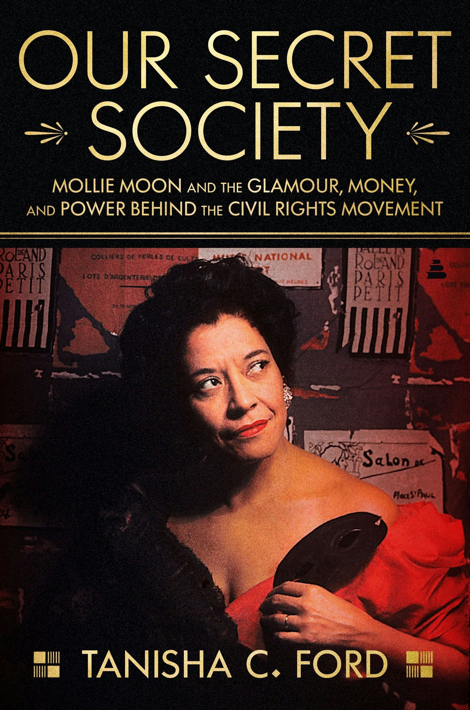 Book cover for Our Secret Society, which shows a middle-aged Mollie Moon in evening wear
