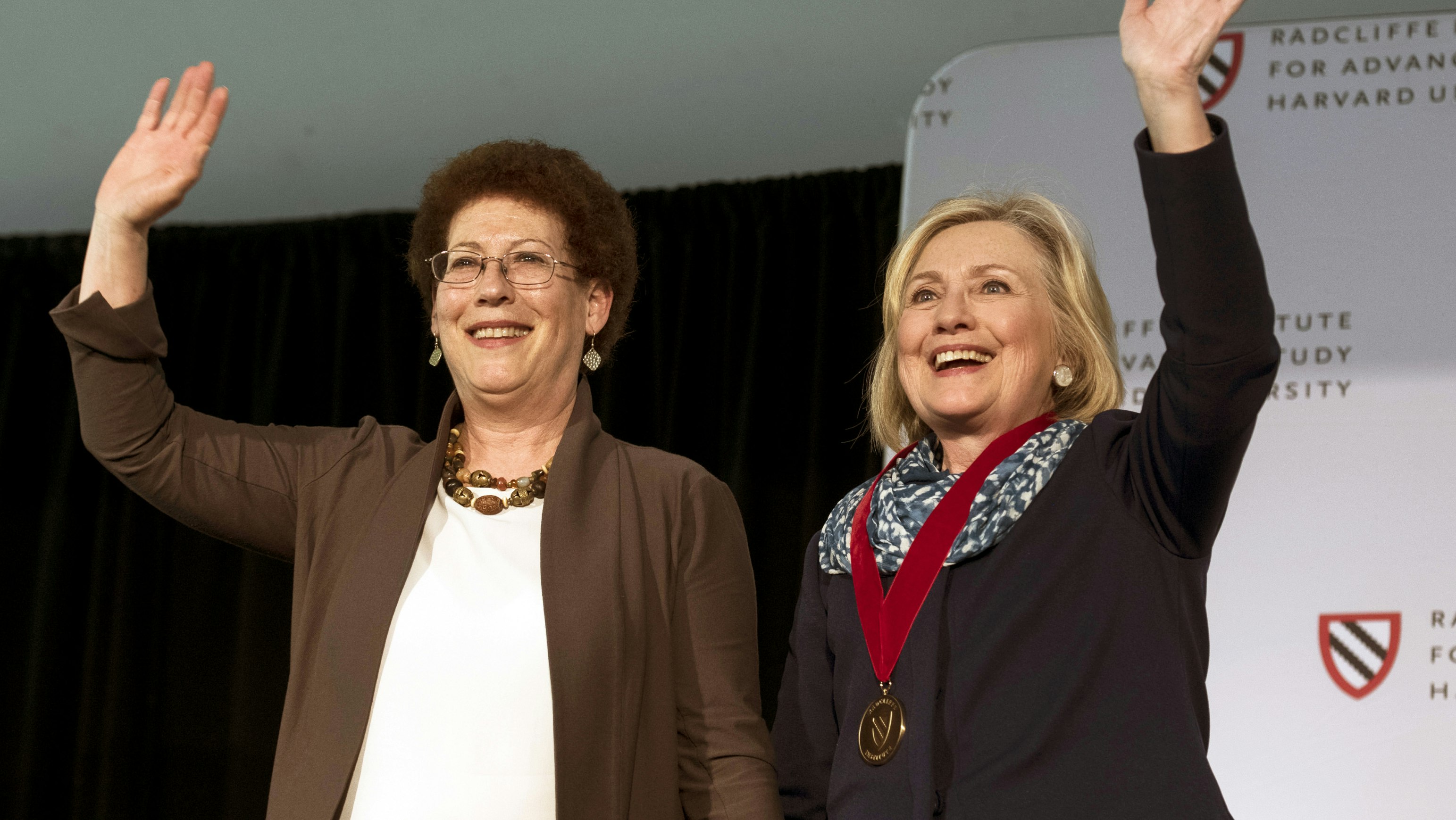 Radcliffe Dean Lizabeth Cohen and 2018 Radcliffe Medalist Hillary Rodham Clinton.