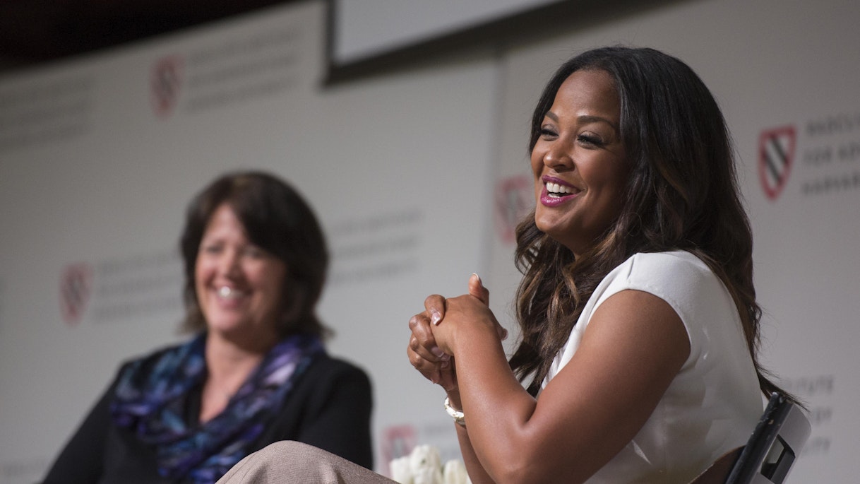 Laila Ali having a conversation at the