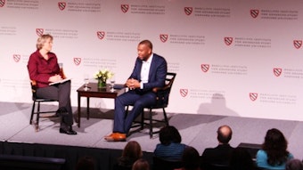 [ A Conversation on Universities and Slavery President Drew G. Faust and Ta-Nehisi Coates, a national correspondent for The Atlantic, talk at the Radcliffe Institute's conference "Universities and Slavery: Bound by History" on Friday morning. EUNICE N. MICHIEKA]