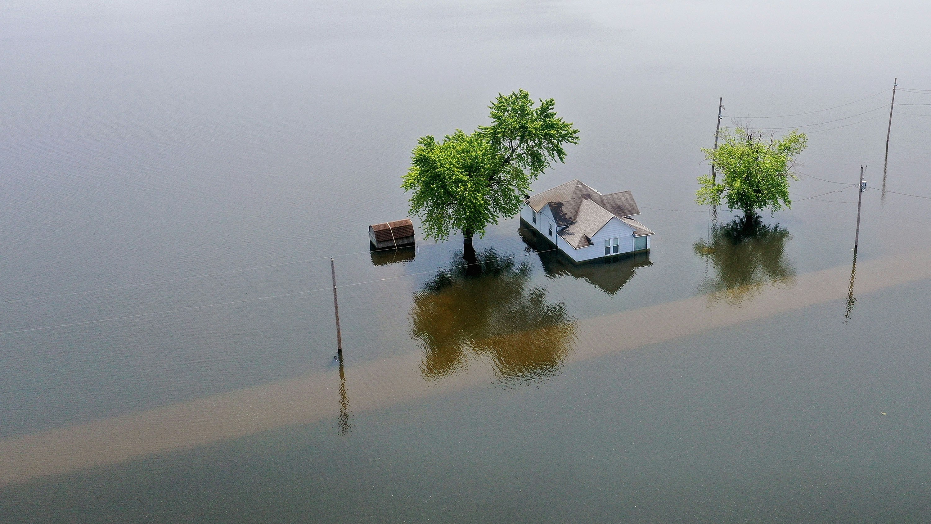 House and trees in flooded water courtesy of Getty Images