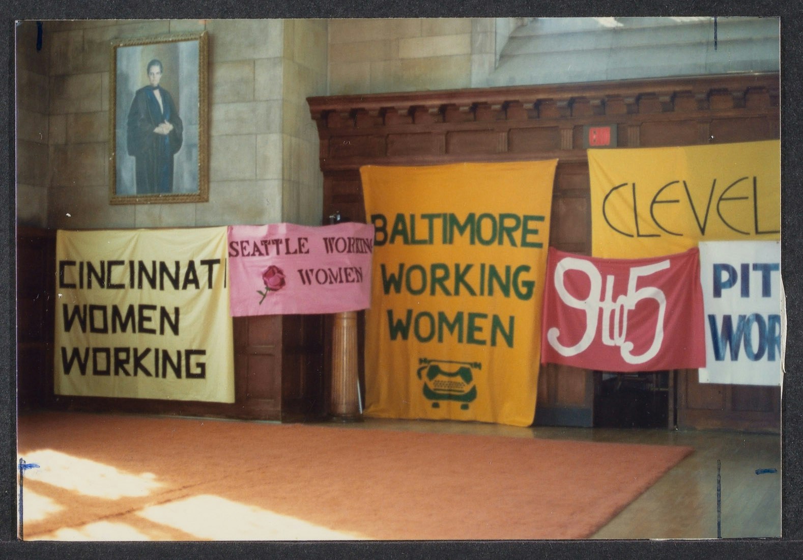 Banners on display at the 3rd annual Working Women's Summer School at Bryn Mawr College