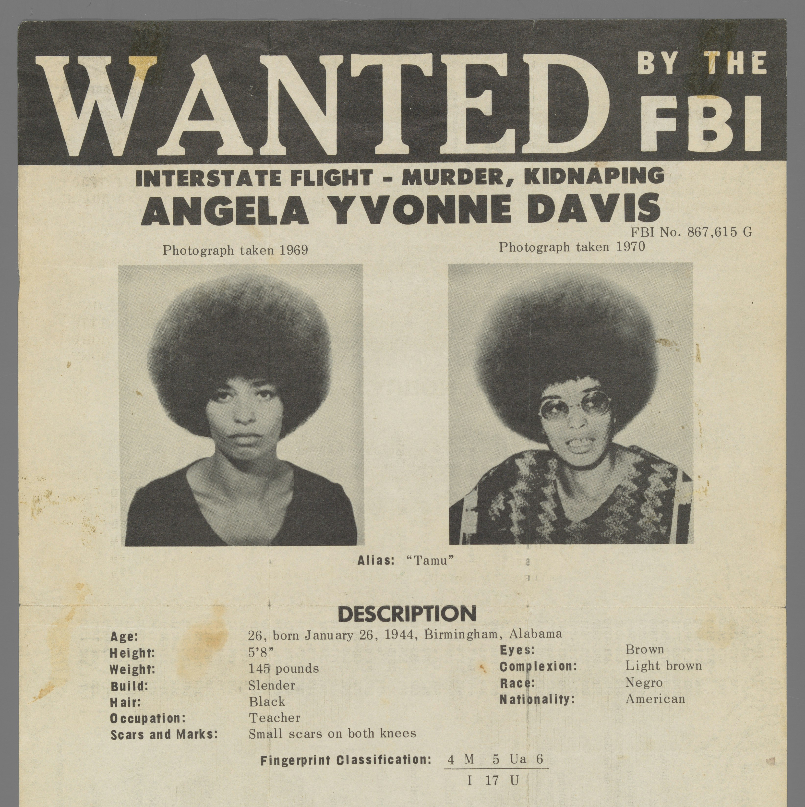 Angela Y. Davis FBI Wanted poster