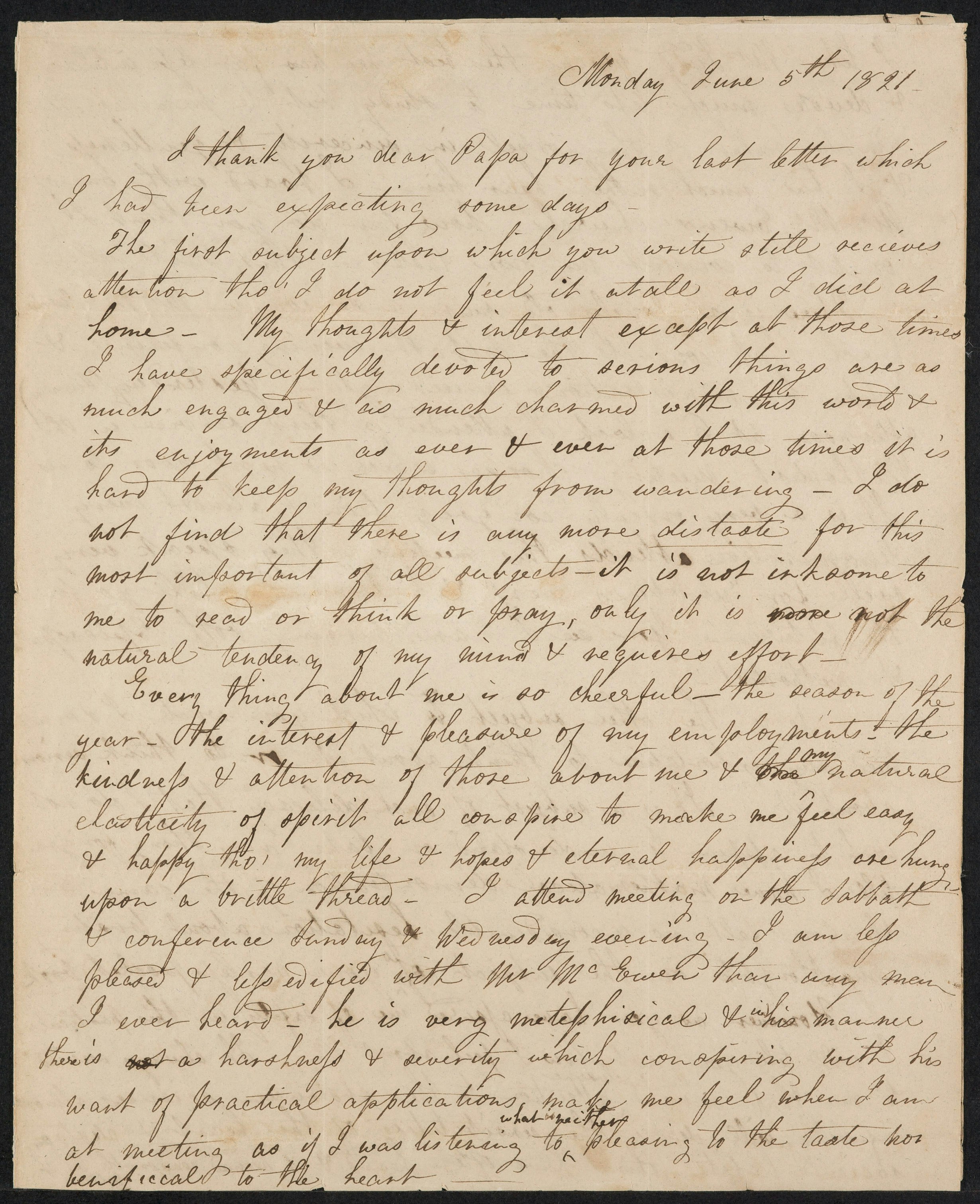 Letter to Lyman, June 5, 1821, concerning her courtship with Fisher