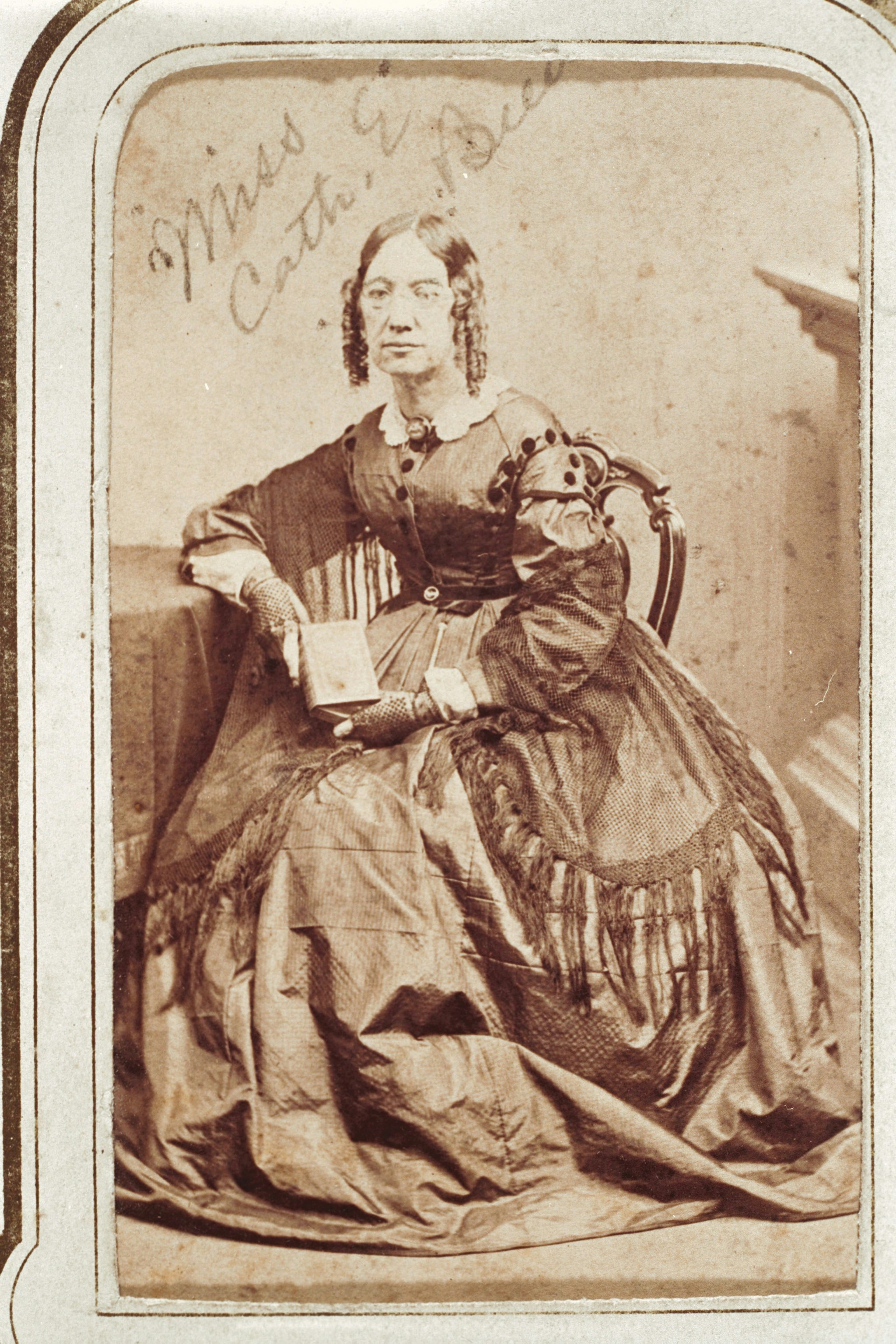 Portrait of Catherine Beecher holding a book