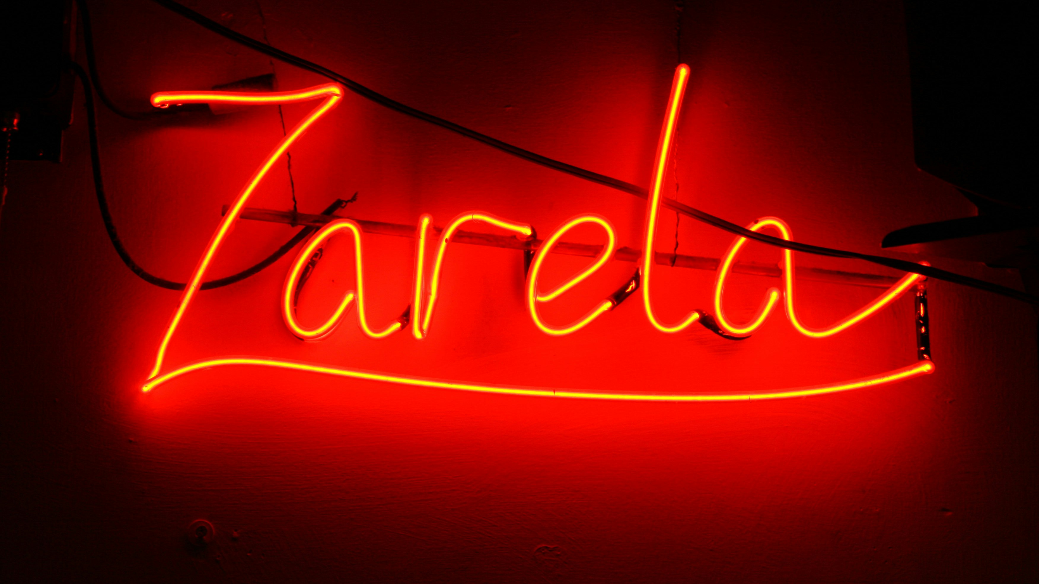 Neon sign in red, "Zarela"