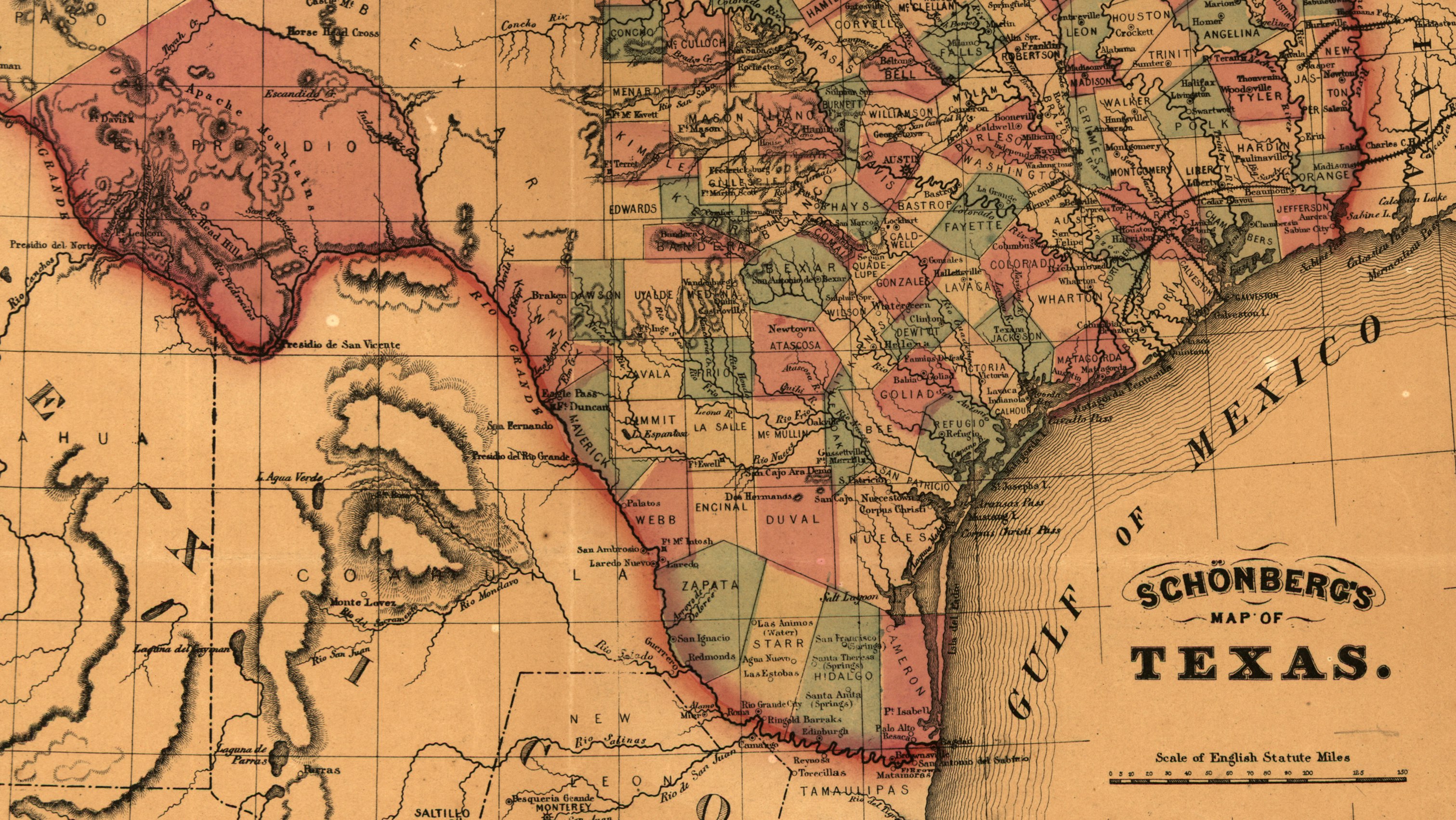 Schönberg’s map of Texas, 1866. Courtesy Library of Congress.