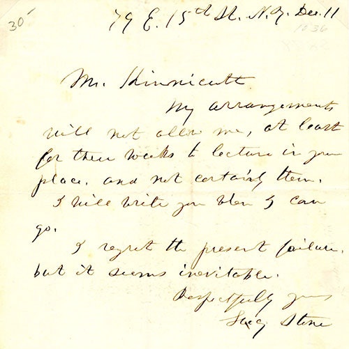 Letter from Lucy Stone to Mr. Hunnicut