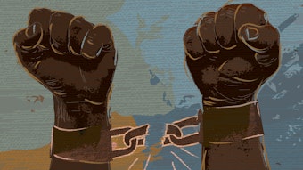 Illustration of two hands in fists breaking free from hand cuffs