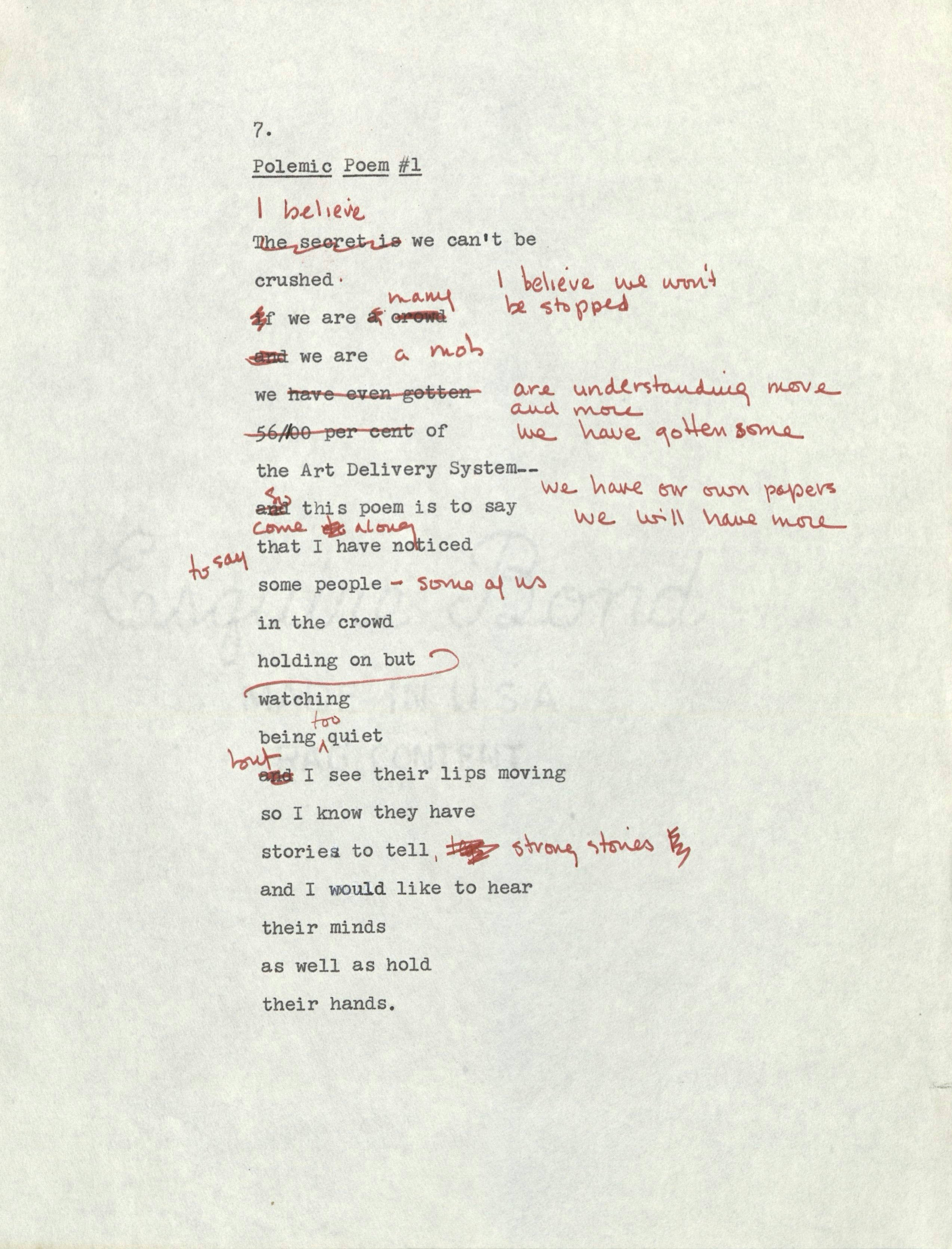 Annotated poem by Honor Moore