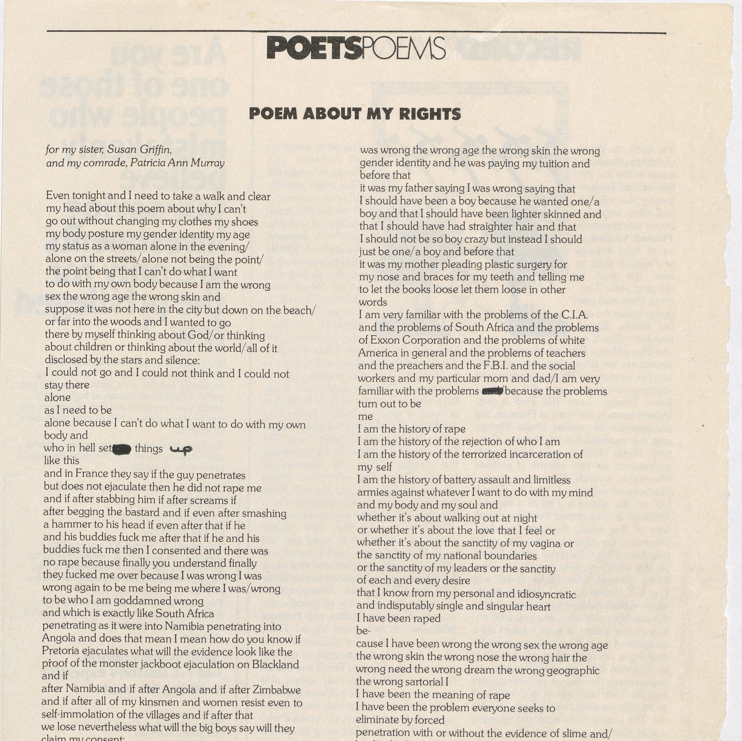 Poem by June Jordan in Essence Magazine