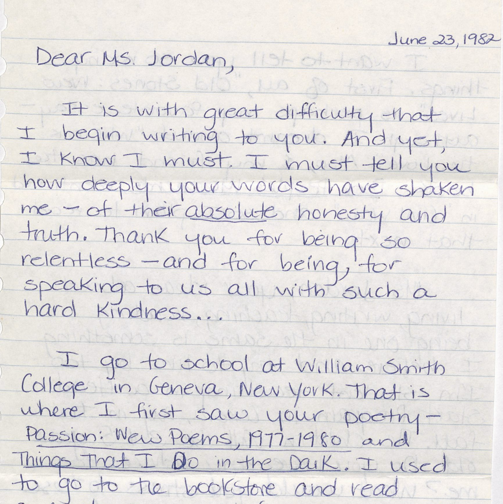Letter to June Jordan