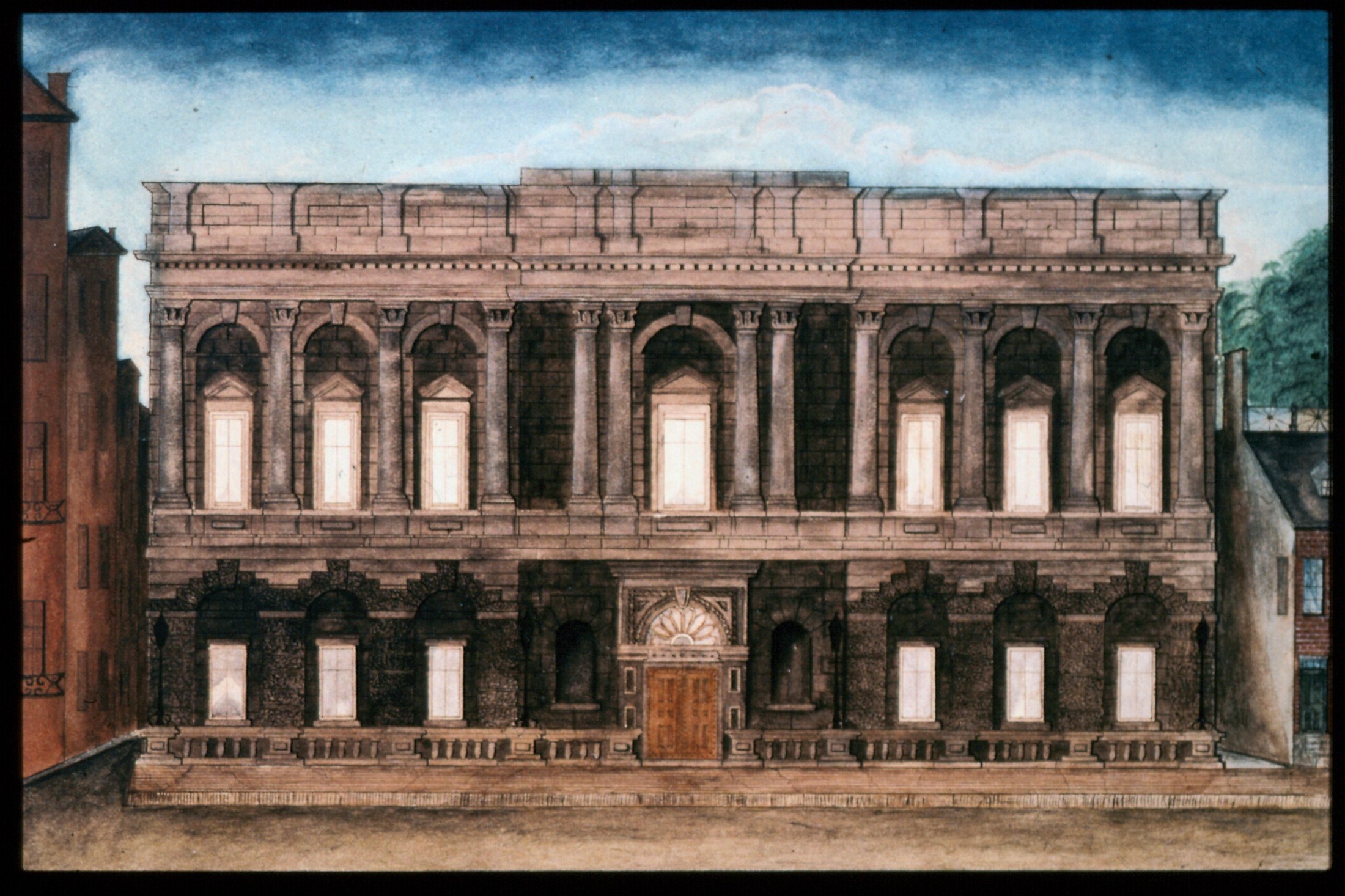 painting of front exterior of the Boston Athenaeum